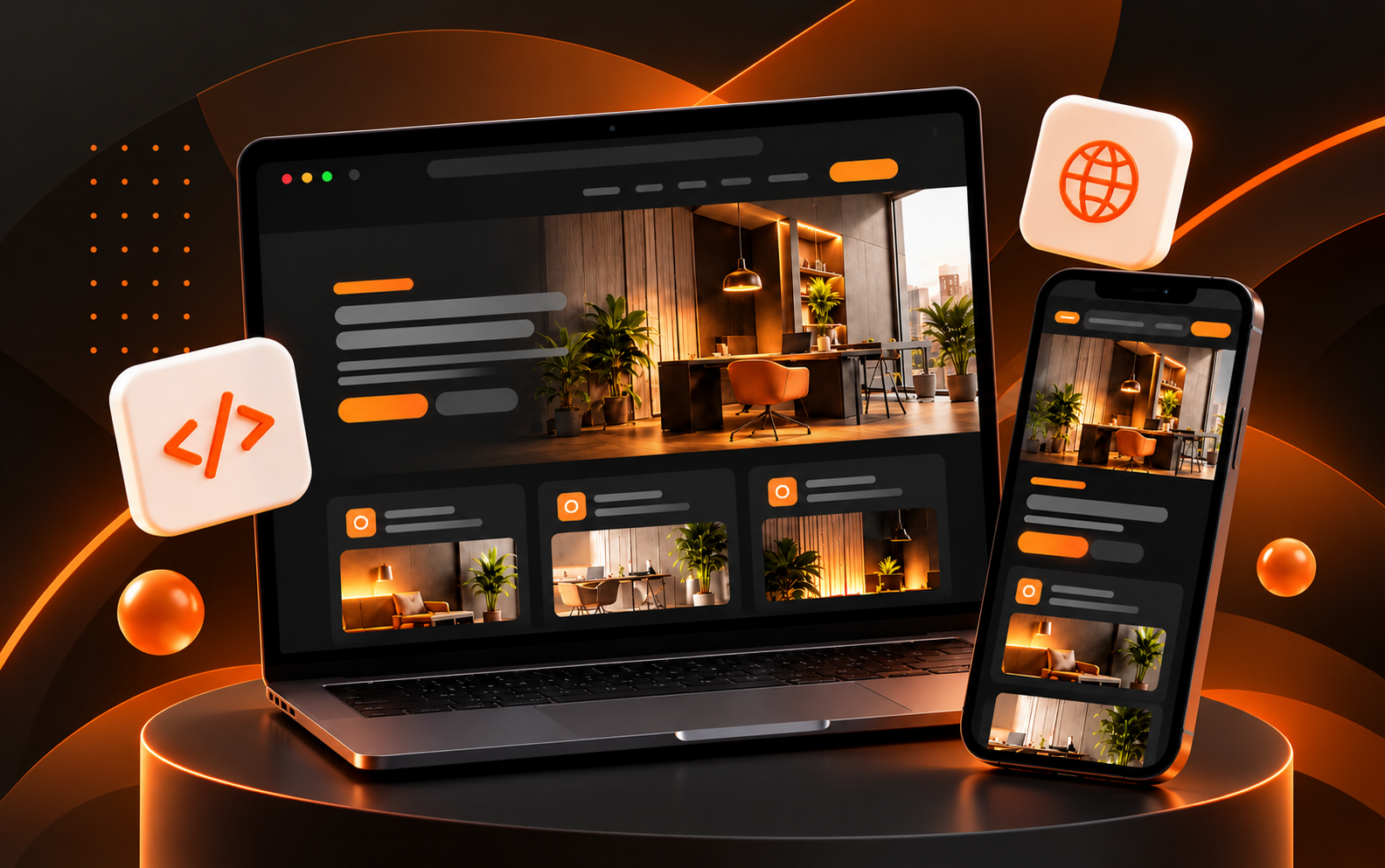 Responsive website mockup shown on a laptop and a phone