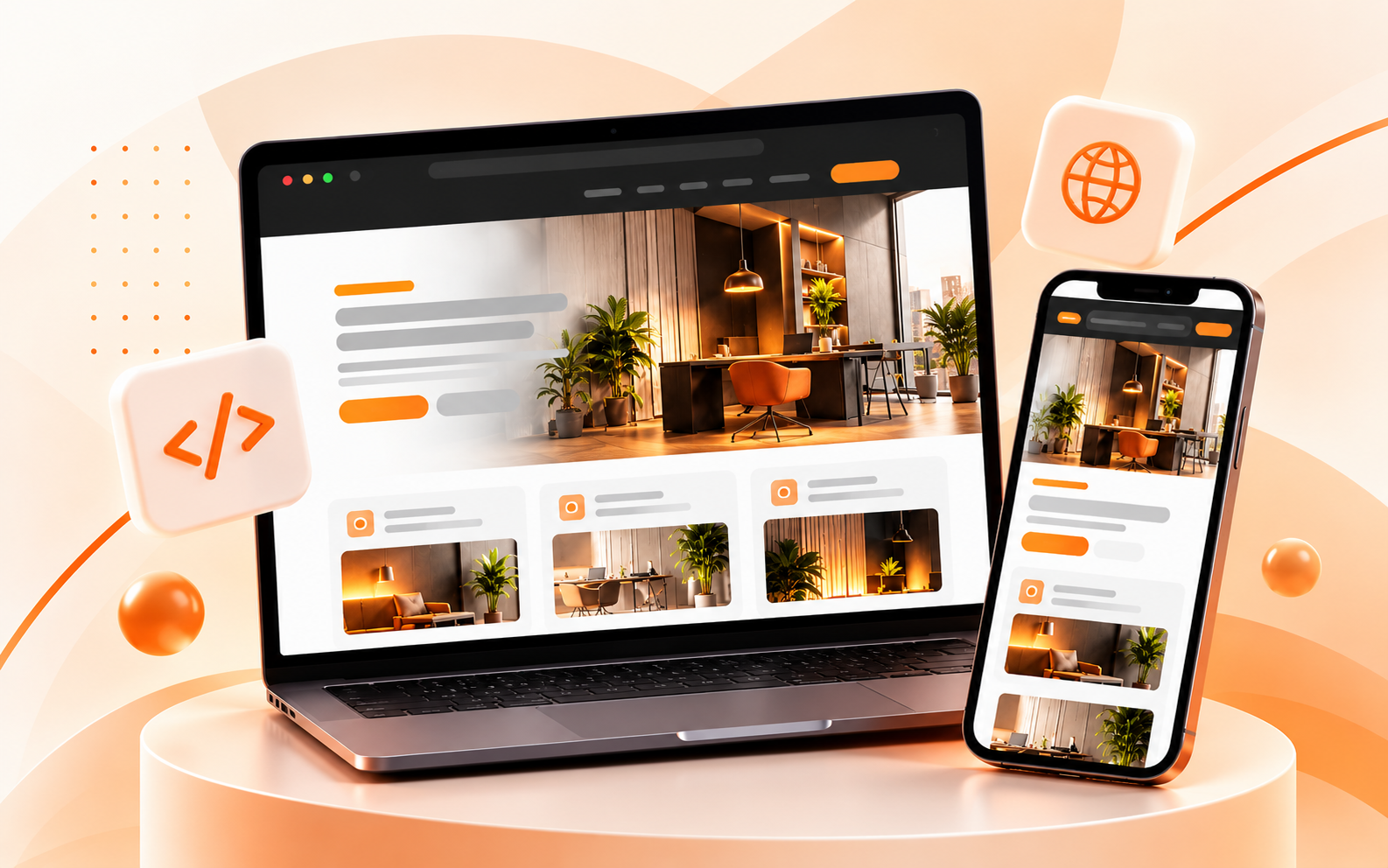 Responsive website mockup shown on a laptop and a phone